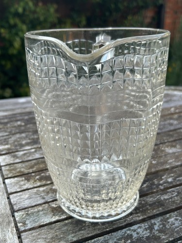 VINTAGE 1930s ART DECO geometric pattern clear glass jug lemonade water 1 litre - Picture 2 of 13