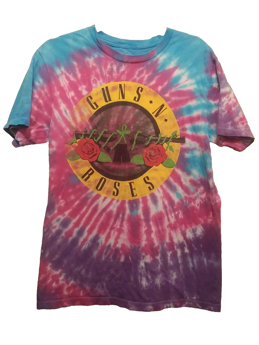 y2k“Guns N' Roses“band”ペンキ“boro t-shirt Guns N' Roses T-Shirt Rock Band Official Logo Tie Dye Blue Pink