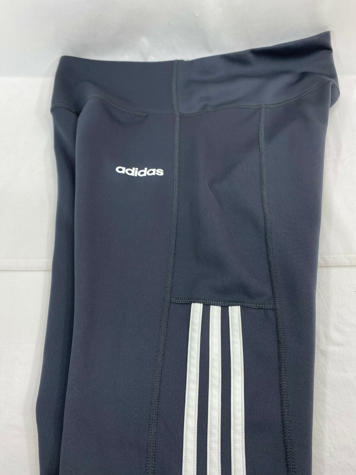 adidas Women's L High Rise 7/8 Length Carbon White 3 Stripe Tights Pants FN2758 thumbnail 2
