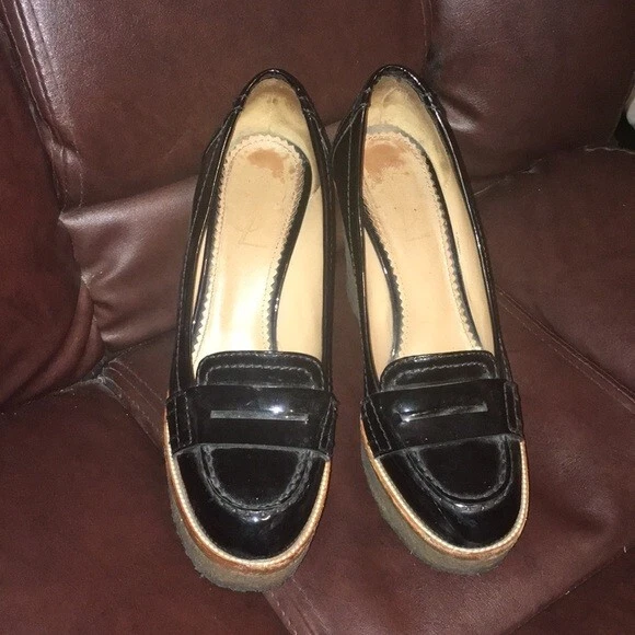 Mocasín de cuña Saint Laurent YSL charol plataforma negro goma Ida mocasín Foto 2 de 4