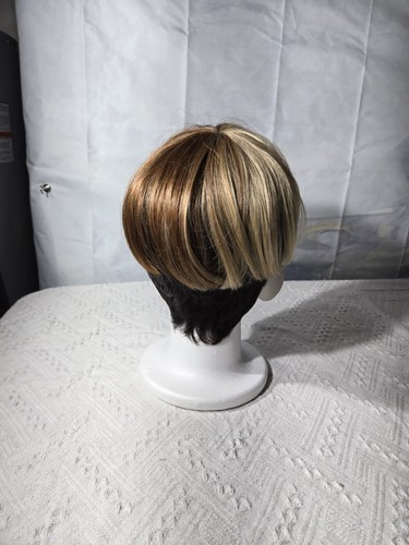 Peluca para mujer 4” marrón ombre multicolor capas pixie bob fibra sintética - Imagen 3 de 6