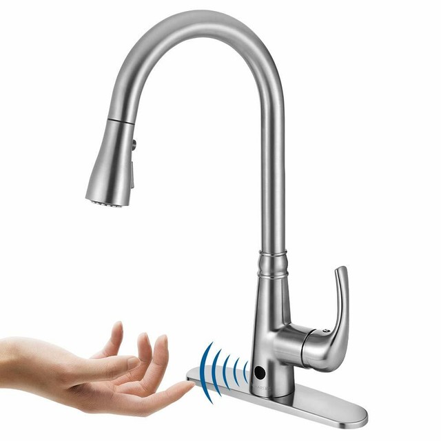Motion Sensor Kitchen Faucet With Sprayer Brushed Nickel No