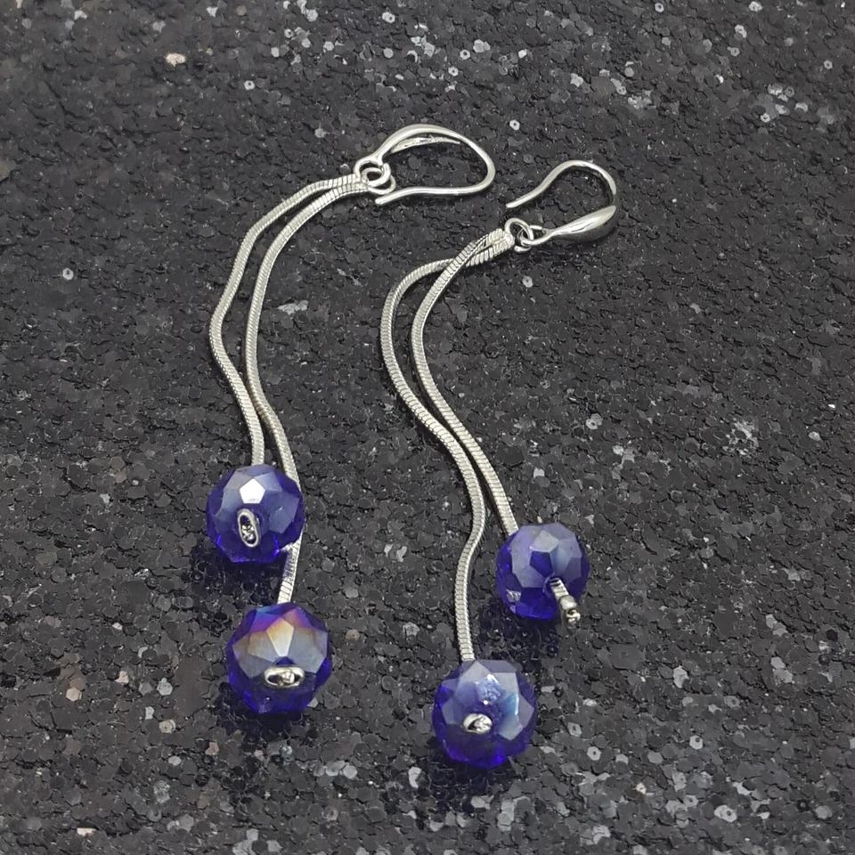 18K White Gold Filled Stylish Italian Aura Kyanite 18ct GF Dangle Earrings 7.5cm - Image 4 of 4