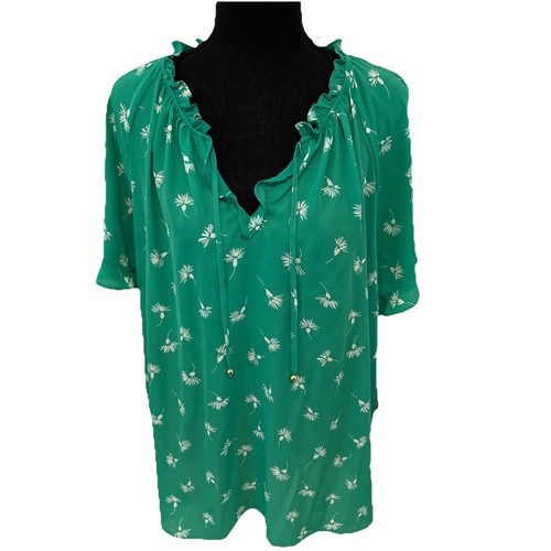 Blusa para mujer Liz Claiborne XXL cuello corbata dividido verde blanco floral $40 - Imagen 8 de 13