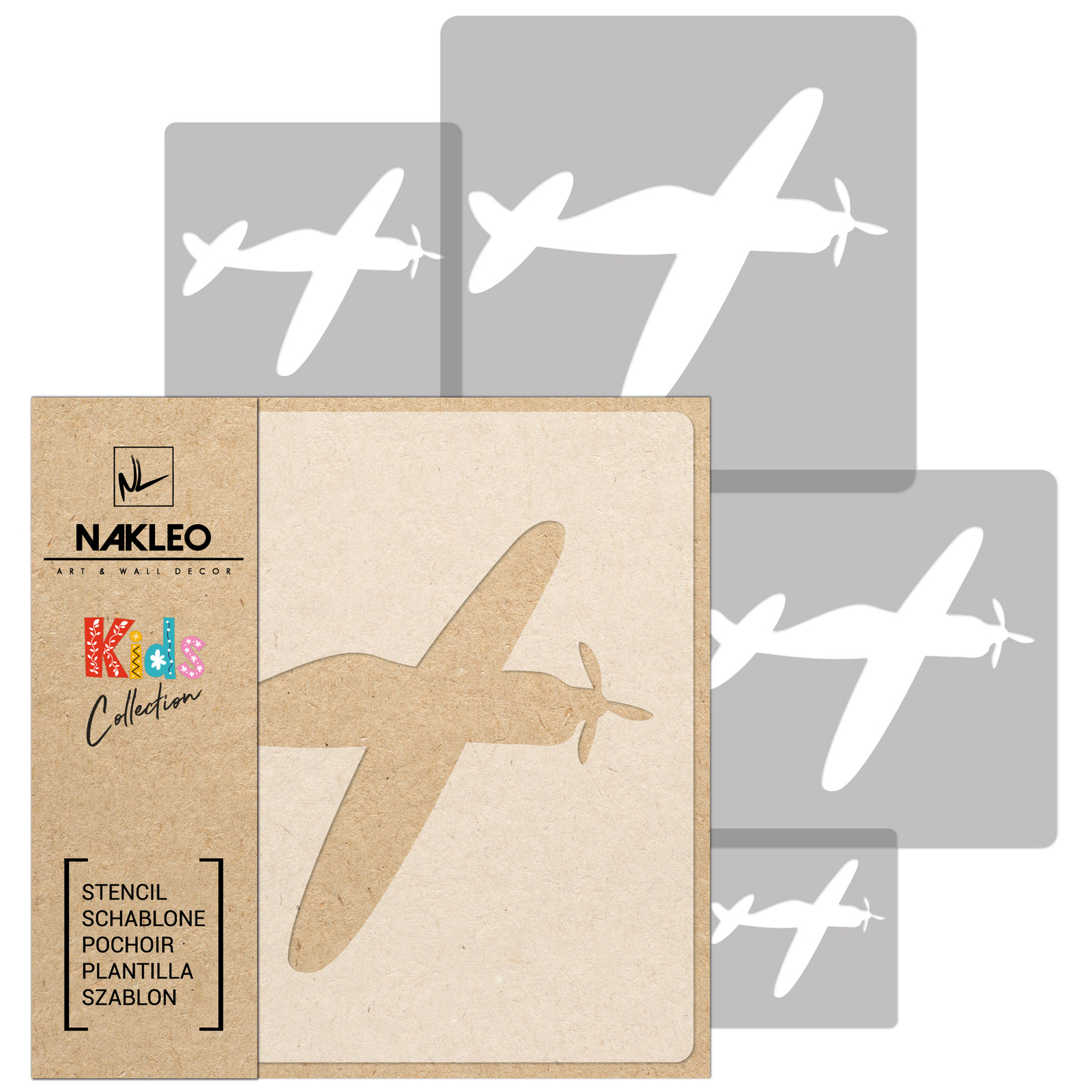 Pochoir avion réutilisable enfants, kit de 5 pochoirs plastique 34x34 cm pour dessin et pochoirage