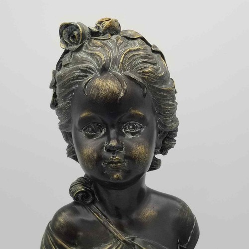 Faux Bronze Bust of Woman Art Nouveau Lady Sculpture French Roses Hair Long - Picture 8 of 13