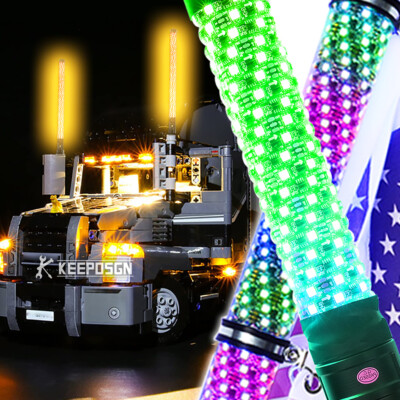 Pair 1.8'' x 3FT Fat Whip Lights RGB Music Chasing Antennas For Mack Anthem Truck