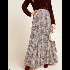 HTF 378 Anthropologie Wesley Pleated Snake-Print Maxi Skirt