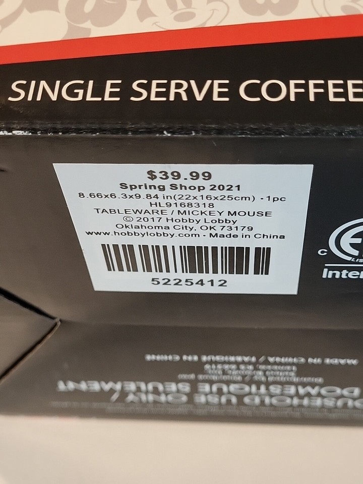 DISNEY Mickey Mouse Single Serve Coffee Maker Includes Mug Red