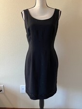 ANN TAYLOR Women Size 4 Black Scoop Neck Embroidery Sheath Dress