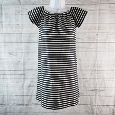 Madewell Womens Off The Shoulder Dress Sz 2XS Black Stripe Short Sleeve