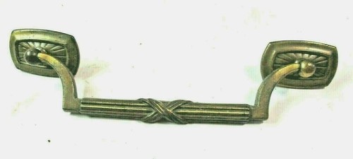 Art Deco 1900s Drawer Drop Bail Pull Handle Aged Brass 5-1/4" Centers 1 Antique - Picture 2 of 8