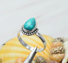 Blue Turquoise Ring 925 Silver Handmade Jewelry Gift For Her All Size Ring