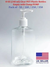 PET Plastic Bottles Empty Bottles with Clamp PUMP 8 OZ 240 ml Clear Lightweight