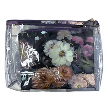 New Modella Fashion Forever 3 PC Travel Makeup Bag Set Clear, Purple, Flowers