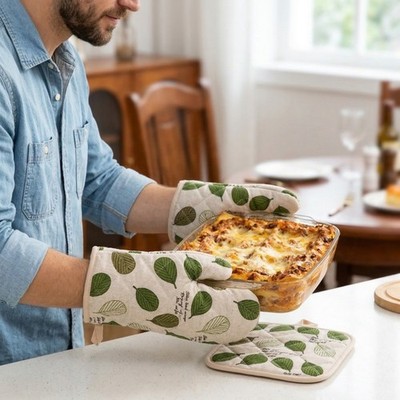 4 Stück Verdickte Ofenhandschuhe Set Verbrühschutz Baumwolle Backen Kochen Küche Werkzeug