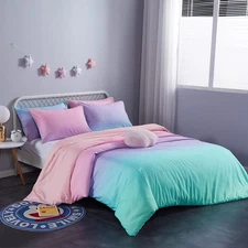 Rainbow Ombre Twin Duvet Cover Set 3-Piece Pastel Bedding with 2 Pillowcases