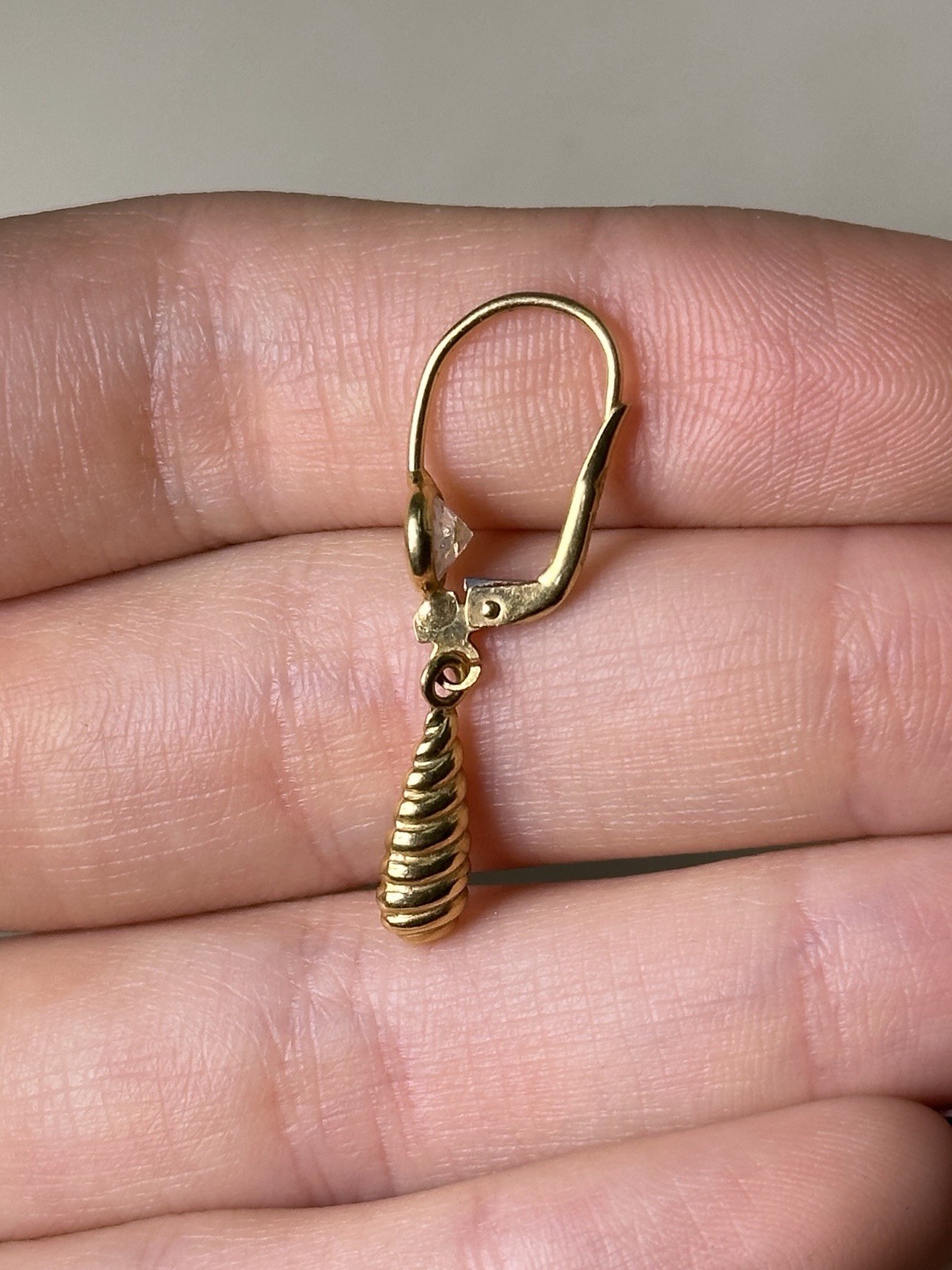 Solid 18K Yellow Gold Dangle Drop Earrings & CZ - image 4