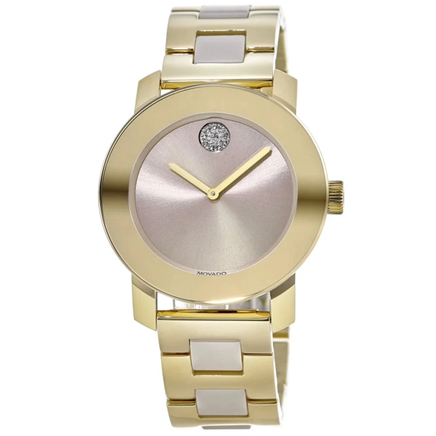 Movado Bold Ceramic Beige Dial Gold Tone Steel Women's Watch 3600640-PO
