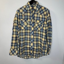 Vtg Miller Western Wear Beige Plaid Pearl Snap Tan Shirt Mens 16-34 Rodeo Ranch