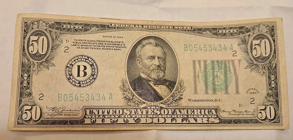 1934 $50 Federal Reserve Small Note NEW YORK Bank Fifty Dollar Bill - Image 2 of 4