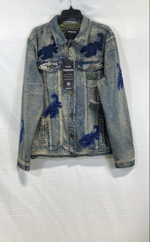 Reason Men's Denim Jacket Blue Acid Wash Scorpion Patch Quilted Lined NWT Sz L
Opens in a new window