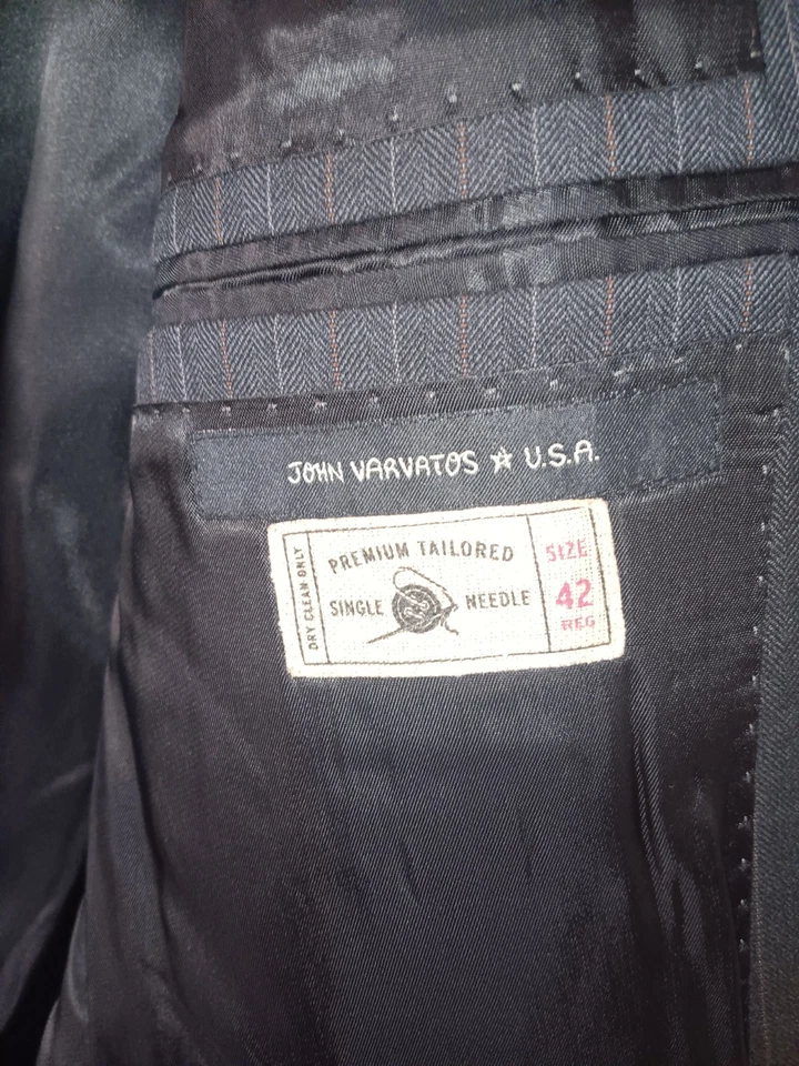 Traje JOHN VARVATOS Sullivan para hombre 42R 35x32,5 lana peinada espiga y rayas Foto 3 de 4