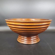 Vintage Ribbed Wooden Pedestal Bowl  Mid Century Turned Wood Decor