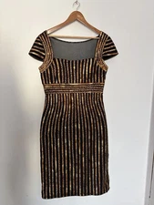 2000s/2010s Coco Collection Black & Gold Striped Fitted Dress
