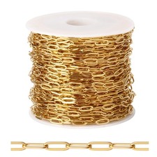 [33FT] 18K Gold Plated Paperclip Chains for Jewelry Making, 2.5mm Wide 304 St...