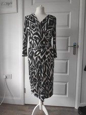 Planet Ladies Black Monochrome Fitted Wrap Bodycon Dress Ruched Buckle Uk12 Eu40