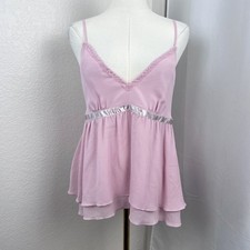 Vintage Y2K Silk Babydoll Top Womens Medium Pink Tank Fairy Coquette Romantic