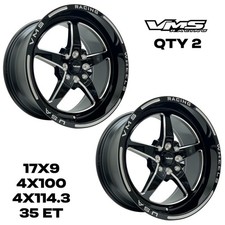 2 17x9 Vms Racing V Star Black Rims Drag Wheels 4x100 4x114.3 Et 35 6.38 Bs