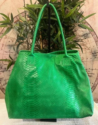 Maxi Tasche Python Print Farbe Grün Echtleder Genuine Leather Bag