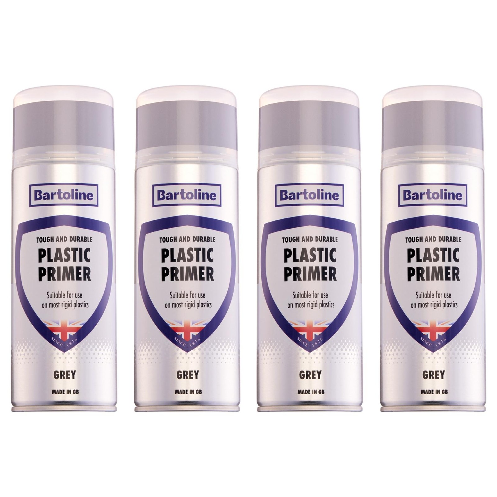 4x Bartoline Plastic Primer Quick Dry Plastic Paint Adhesion Grey Topcoat 400mL