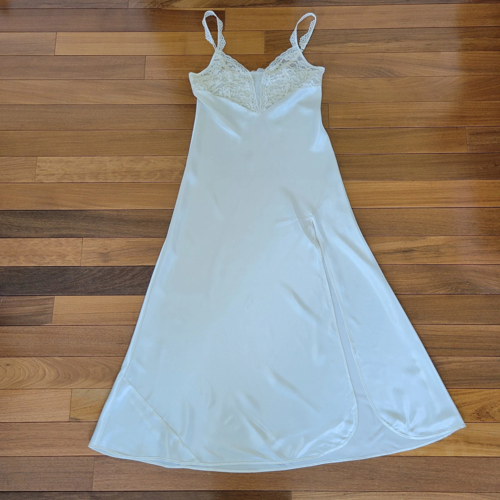 UNDERCOVER Abito da notte lungo maxi lucido vintage Victoria's Secret etichetta oro avorio slip dress M