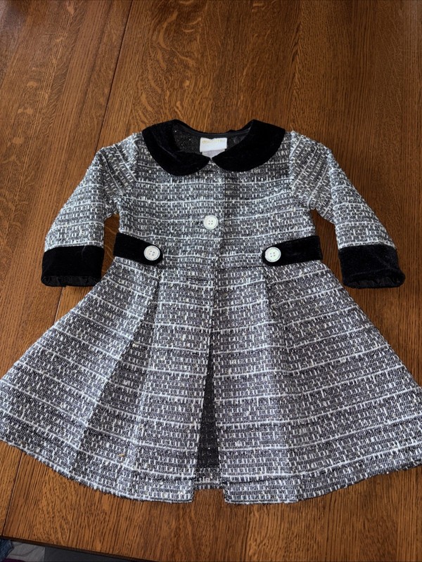 Blueberi Gold Girls Houndstooth Coat Black Velvet Collar/CuffsSz 18 Month