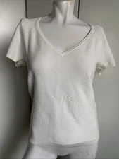 *NWOT* ivory WHBM short sleeve V-neck blouse textured knit