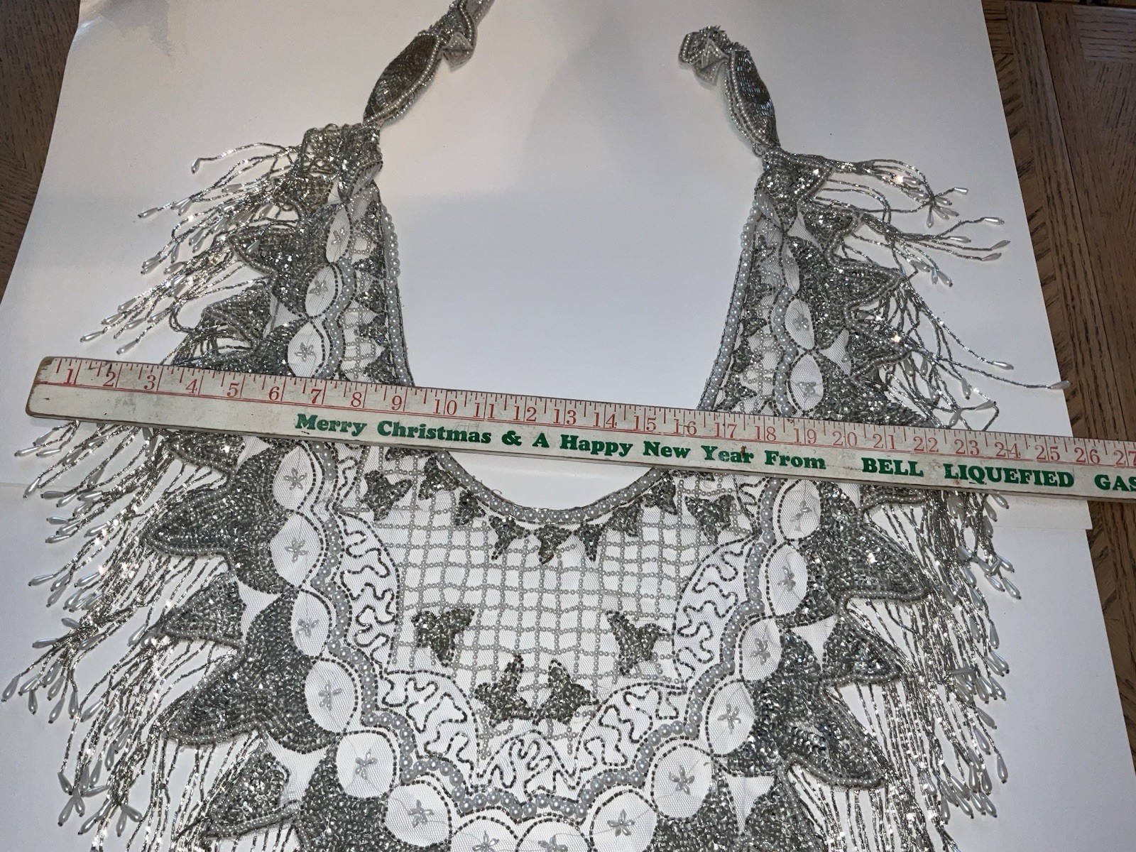 Vintage Beaded Sequin Silver White Pearls Elegant Wrap Shawl Capelet NYE FORMAL