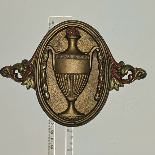 Antique Decorative 2 Cast Iron Curtain Drape Rod Urn Medallions & 2 End Finials - Picture 15 of 18