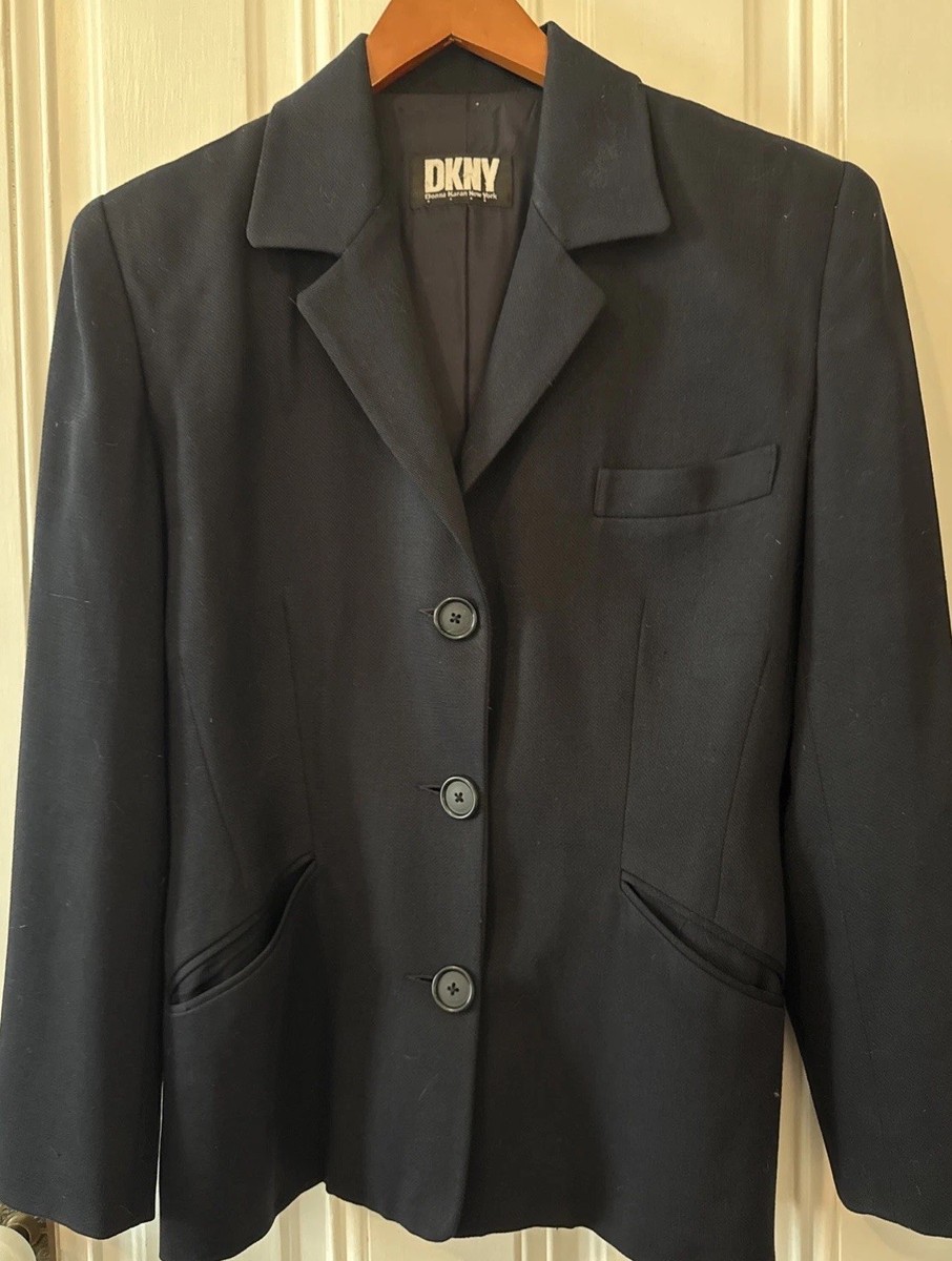 Vintage 90s DKNY Donna Karan Navy Rayon/ Wool Fitted Jacket- Size