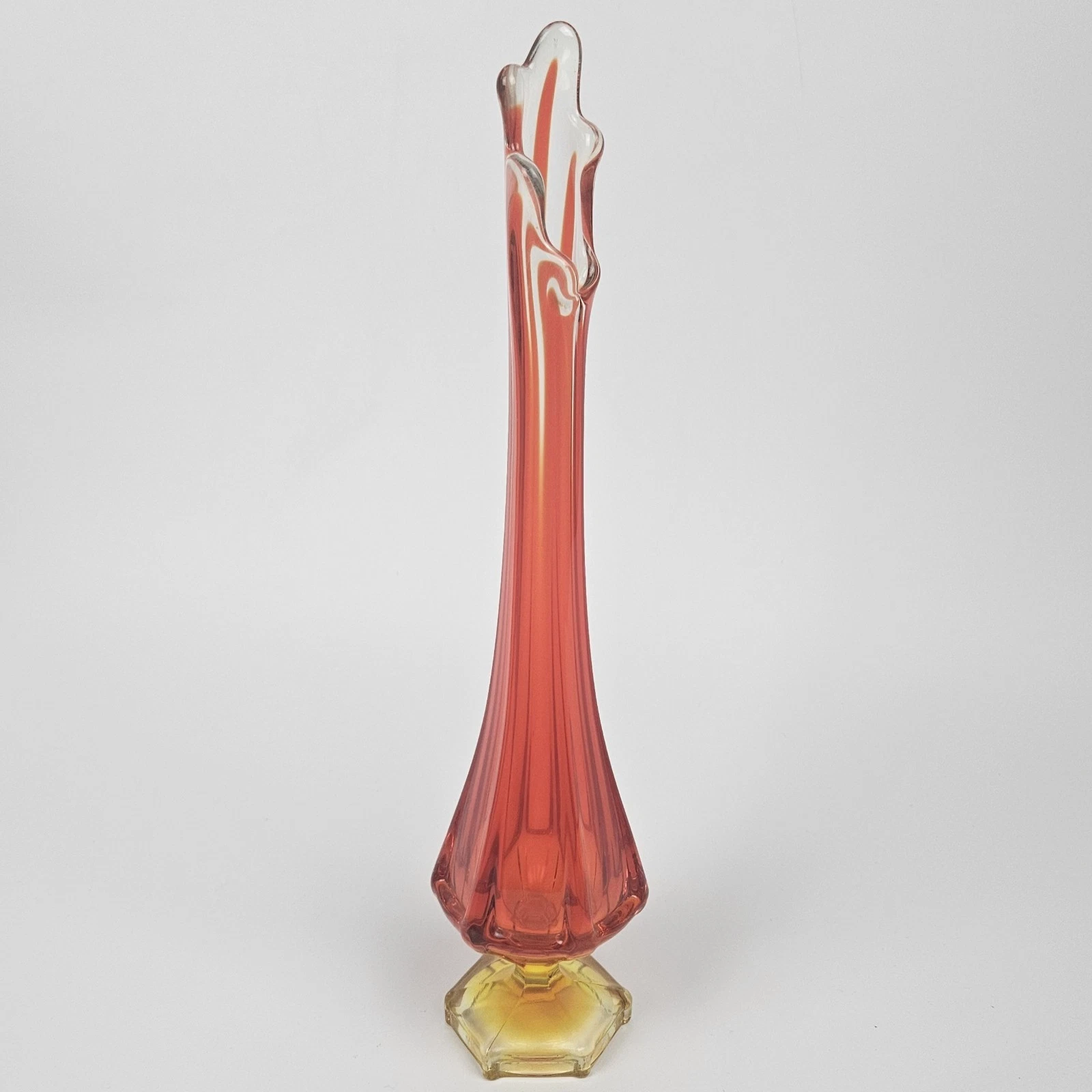 Vintage Swung Vase Glass 6 Petal Amberina Red 14" Tall MCM