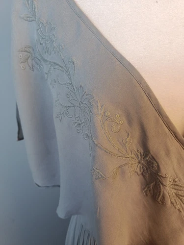 Free People Fiona S/P Grey Maxi Wrap Dress Embroidered Romantic Boho Gauzy - Picture 3 of 18