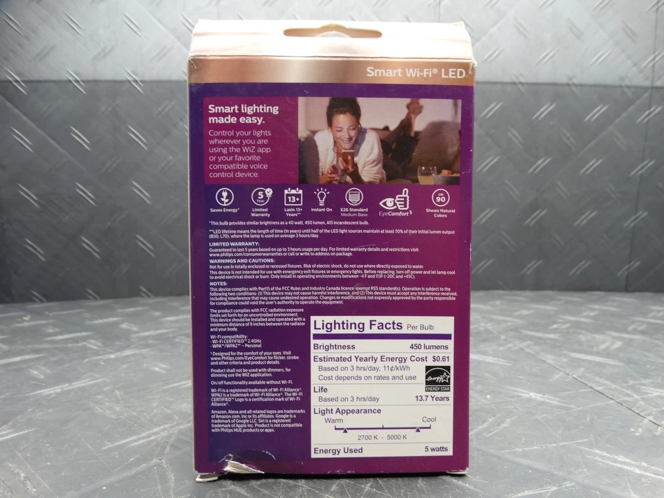 Philips 40-Watt Equivalent A15 Smart Wi-Fi Vintage Edison LED Light Bulb White - Image 2 of 4