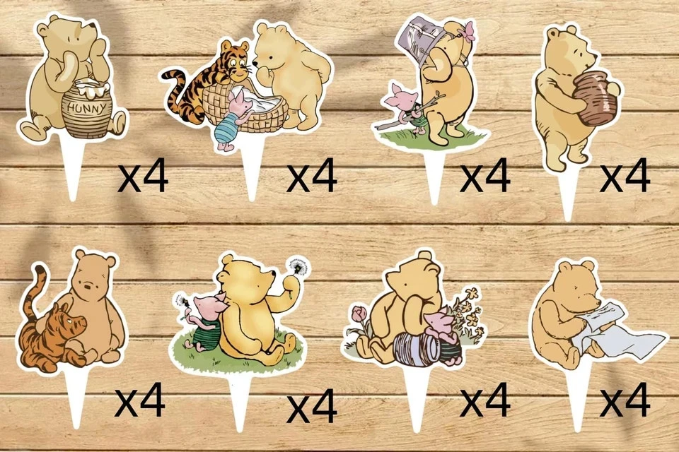48 Piezas Clásico Winnie Cupcake Toppers Decoración de Pasteles Lindo Pooh Baby Shower Foto 2 de 4