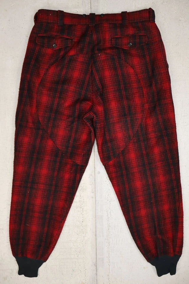 Vintage Wool Black/Red Woolrich Hunting Pants Sz 38x31 Cuff Patch Knee & Seat - Image 2 of 4