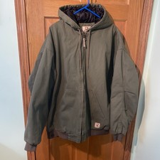 Real Work Wear - Canvas Quilt Lined Full Zip Jacket Green With Hood 3XLR