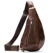 Leather Crossbody Sling Bag for Men Women Single Shoulder Chest Pack Backpack...