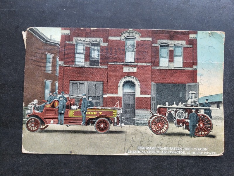 Antique Fire Truck Litho Photo Post Card--1916 Date COOL