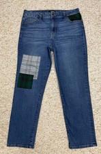 d.Jeans Women  s Size 12 Straight Leg Stretch Mid Rise Patch Blue 32x28 